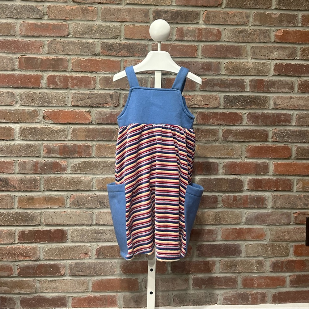 Corky’s Kids Girl’s Dress/Jumper Size 4T, Blue Cotton Top, Striped Velour Bottom - Picture 2 of 6